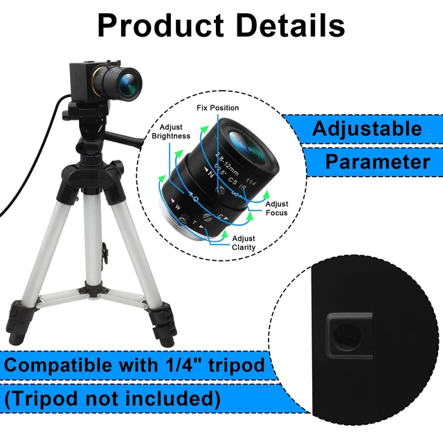 Alt view image 3 of 5 - Hotpet 16MP USB Camera with 2.8-12mm Manual Varifocal Lens for Streaming