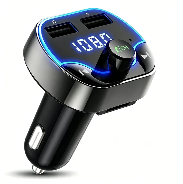 Main image of TISONNY Bluetooth FM Transmitter Car Adapter with LED Voltage Display, Hands-Free Calling, Dual USB Car Charger, Supports MP3, Radio, TF Card, USB Disk Playback