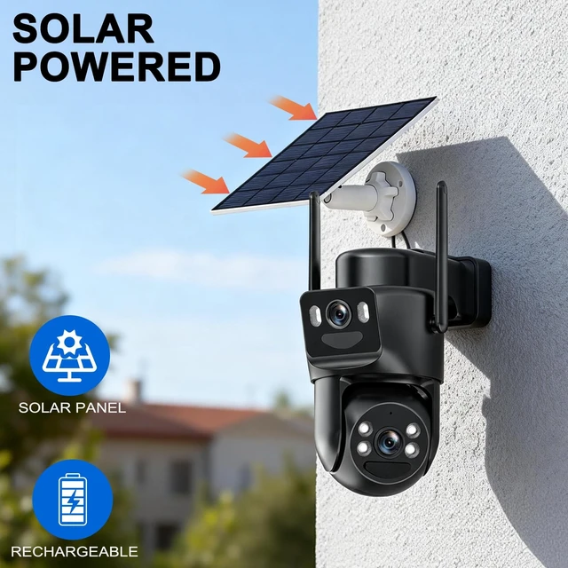 Alt view image 2 of 5 - 6MP Dual Lens Solar Security Cameras Wireless Outdoor, 360 View Pan/Tilt