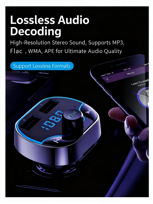 Alt view image 3 of 5 - TISONNY Bluetooth FM Transmitter Car Adapter with LED Voltage Display, Hands-Free Calling, Dual USB Car Charger, Supports MP3, Radio, TF Card, USB Disk Playback