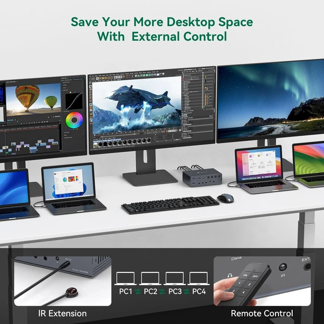 Alt view image 5 of 5 - Thunderbolt 4 KVM Switch Docking Station for 3 Monitors 4 laptops/Macbooks