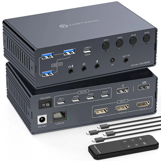 Main image of Thunderbolt 4 KVM Switch Docking Station for 3 Monitors 4 laptops/Macbooks