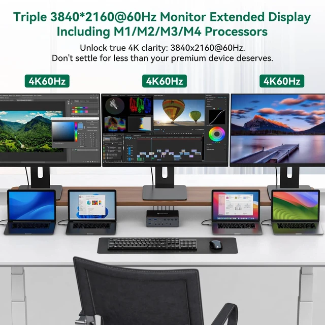 Alt view image 3 of 5 - Thunderbolt 4 KVM Switch Docking Station for 3 Monitors 4 laptops/Macbooks