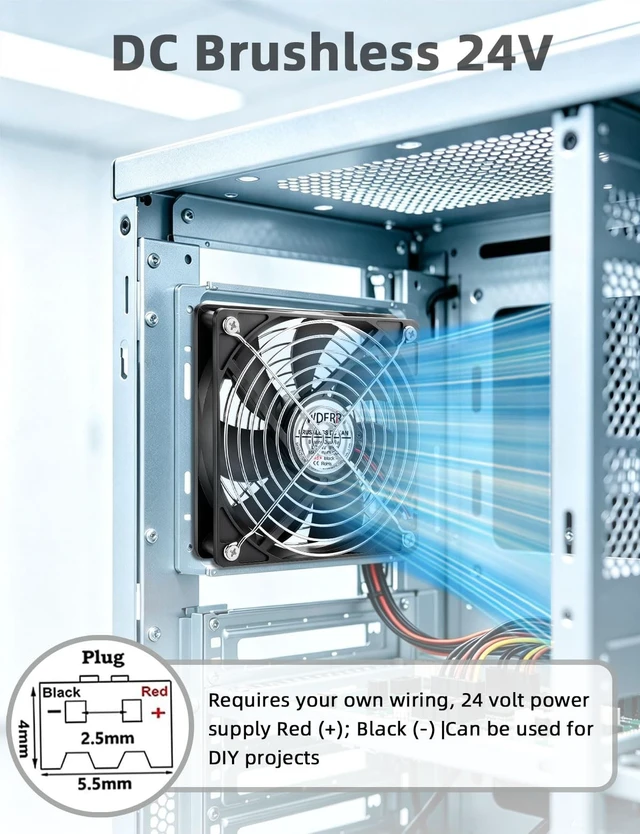 Alt view image 2 of 5 - WDERAIR 24V DC 120mm x 25mm Brushless Cooling Fan IP67 2P