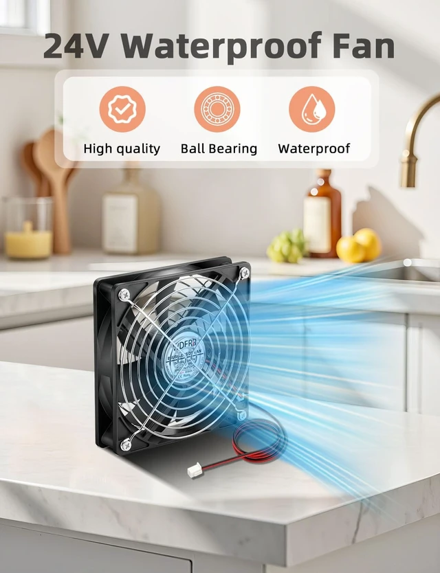 Alt view image 3 of 5 - WDERAIR 24V DC 120mm x 25mm Brushless Cooling Fan IP67 2P