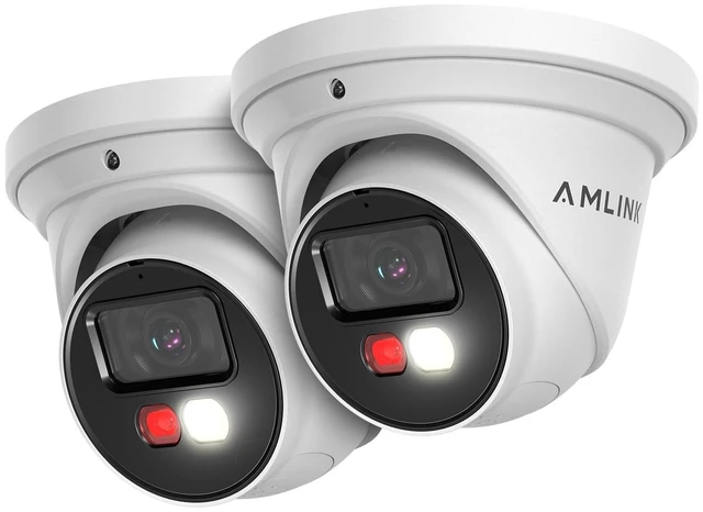 Main image of AMLINK 2-Pack 5MP Security AI IP PoE Camera, Human/Vehicle Detection, NDAA Compliant, Indoor Outdoor Surveillance Turret, 2-Way Audio, Support 256GB MicroSD, Deterrent, 20fps 2PACK-AL5M-T5171EW
