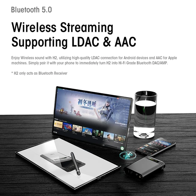 Alt view image 4 of 5 - Shanling H2 2in1 Audio Player/Portable DAC, Desktop Headphone Amp,Bluetooth 5.0/LDAC,10.5Hours+ for Music Time,HiFi Res Certificated,Anodized Aluminum with LED Lights,Up to 2TB Capacity