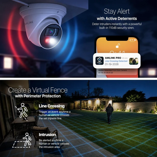 Alt view image 5 of 5 - AMLINK 2-Pack 5MP Security AI IP PoE Camera, Human/Vehicle Detection, NDAA Compliant, Indoor Outdoor Surveillance Turret, 2-Way Audio, Support 256GB MicroSD, Deterrent, 20fps 2PACK-AL5M-T5171EW
