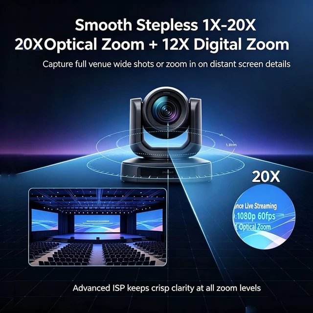 Alt view image 2 of 5 - Meeasier NDI PTZ Camera 20X Optical Zoom, AI Auto Tracking, FHD 1080P@60fps
