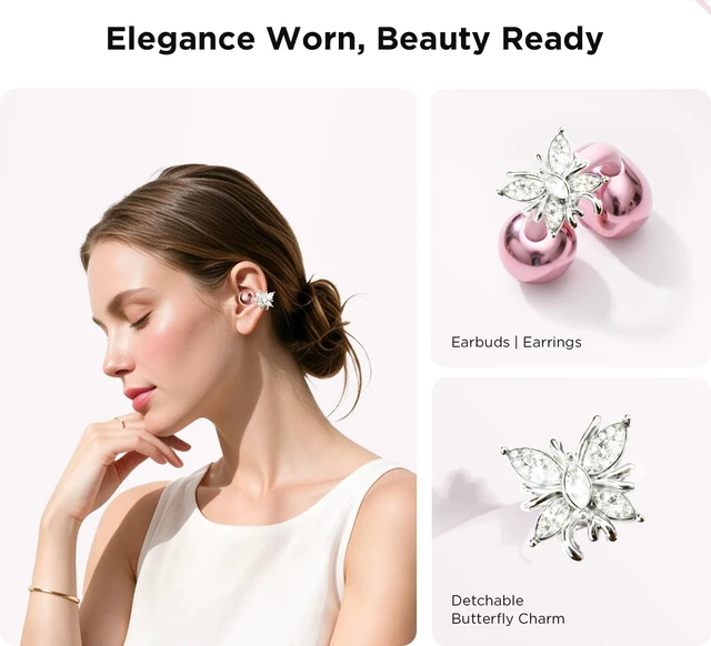 Alt view image 2 of 5 - YUEHEMEI Clip on Open Ear Wireless Earbuds with Butterfly Earrings,Bag