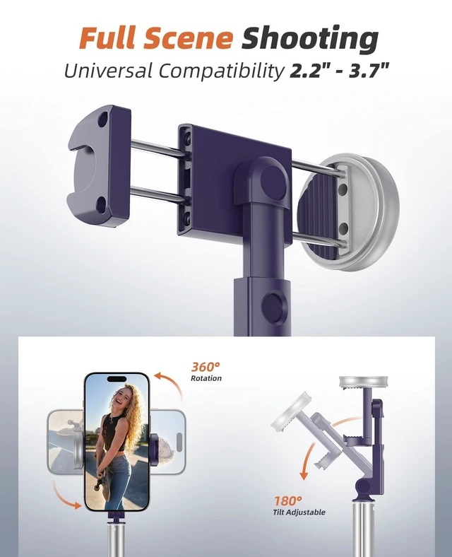 Alt view image 5 of 5 - Tripod for iPhone, Selfie Stick with Remote, Stable & Durable Phone Tripod