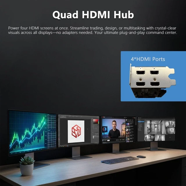 Alt view image 3 of 5 - Vandossy GeForce GT 730 Graphics Card, 4 HDMI 4GB GDDR5 Video Card PCIe 2.08 384CUDA Gaming Video Card for for Multi-Monitor Business, HTPC, Home Theater, Silent PC (GT 730 4GB LP)