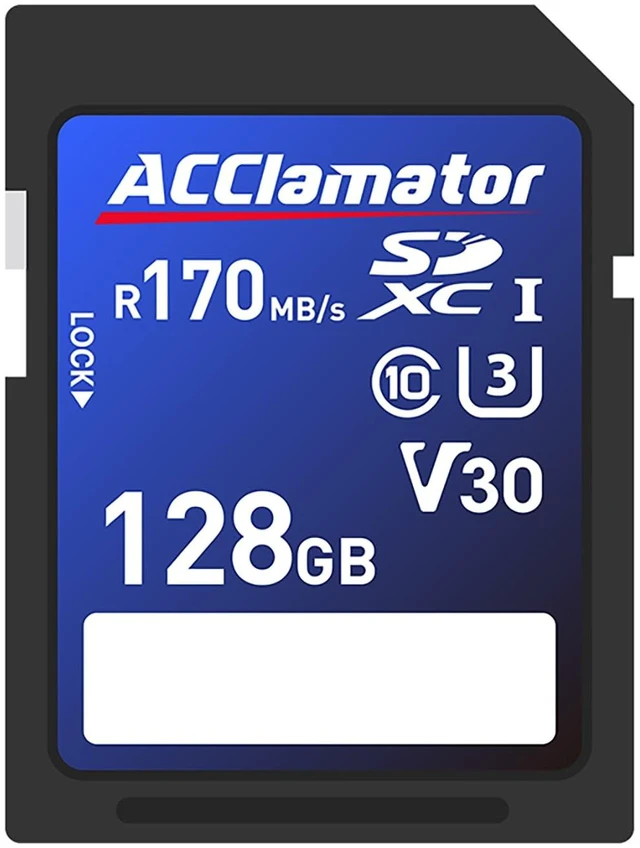 Main image of Acclamator 128GB SD Card, UHS-I, C10, U3, V30, SDXC Memory Card, 4K UHD, Compatible Computer Cameras and Camcorders, Camera Memory Card(V30, 128GB)