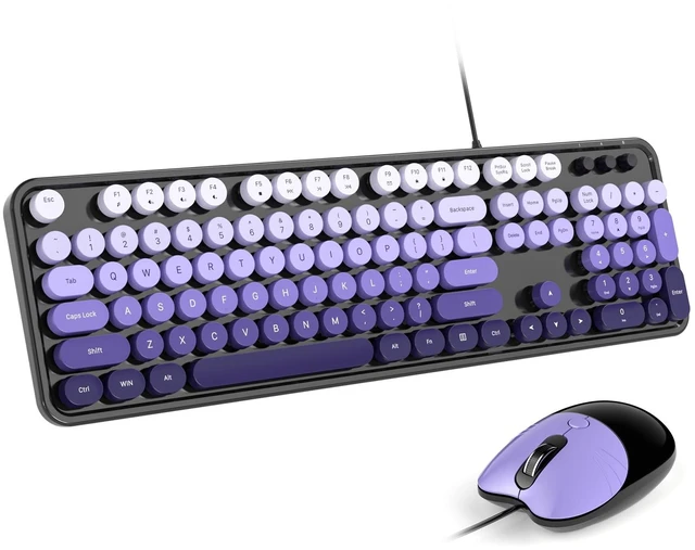 Main image of Dilter Wired Keyboard and Mouse Combo, Retro Keyboard with Full Size, Cute Cat Shaped Mouse, USB Plug and Play for Windows 7/8/10, Laptop, Desktop, PC, Computer (Black Purple)