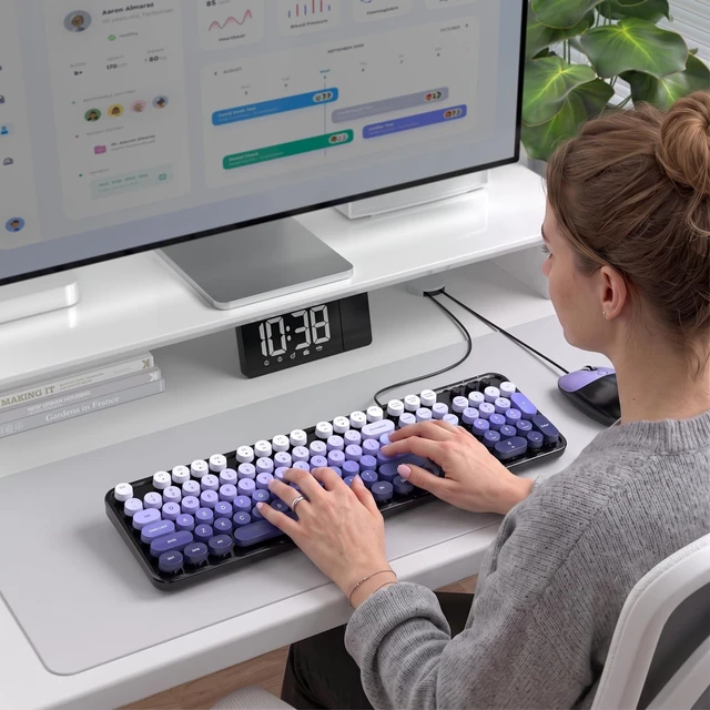 Alt view image 3 of 5 - Dilter Wired Keyboard and Mouse Combo, Retro Keyboard with Full Size, Cute Cat Shaped Mouse, USB Plug and Play for Windows 7/8/10, Laptop, Desktop, PC, Computer (Black Purple)