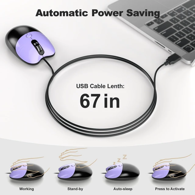 Alt view image 5 of 5 - Dilter Wired Keyboard and Mouse Combo, Retro Keyboard with Full Size, Cute Cat Shaped Mouse, USB Plug and Play for Windows 7/8/10, Laptop, Desktop, PC, Computer (Black Purple)