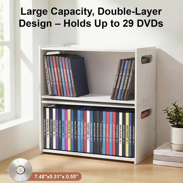 Alt view image 2 of 5 - LOSADY 2-Pack Stackable CD DVD Storage Rack, Holds 58 CDs or DVDs