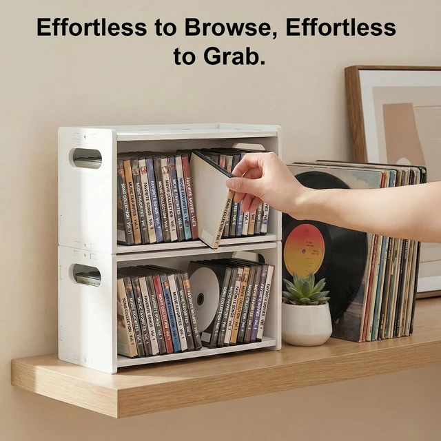 Alt view image 5 of 5 - LOSADY 2-Pack Stackable CD DVD Storage Rack, Holds 58 CDs or DVDs