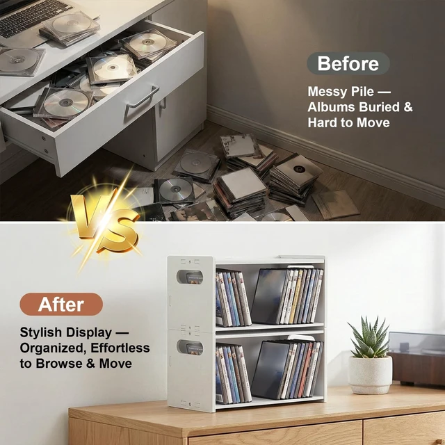 Alt view image 3 of 5 - LOSADY 2-Pack Stackable CD DVD Storage Rack, Holds 58 CDs or DVDs