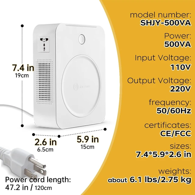 Alt view image 5 of 5 - 500W 120v to 240v Converter 110 to 220 Step Up Voltage Transformer