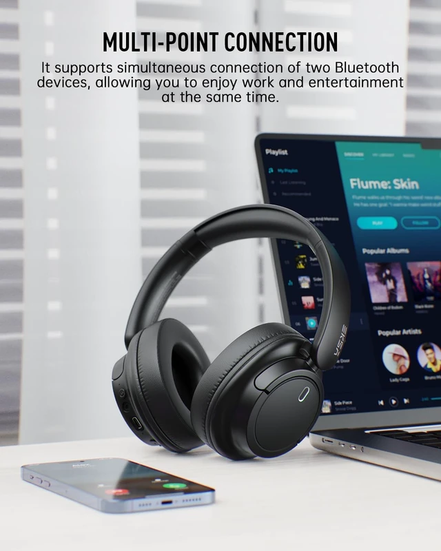 Alt view image 5 of 5 - EKSA Wireless Headphones Over Ear, Bluetooth Headphones with Microphone, Hi-Res Audio, 90H Playtime, 6 EQ Modes, Lightweight, Foldable, Bluetooth Headset for PC/Cellphone/Home/Travel/Office Bla