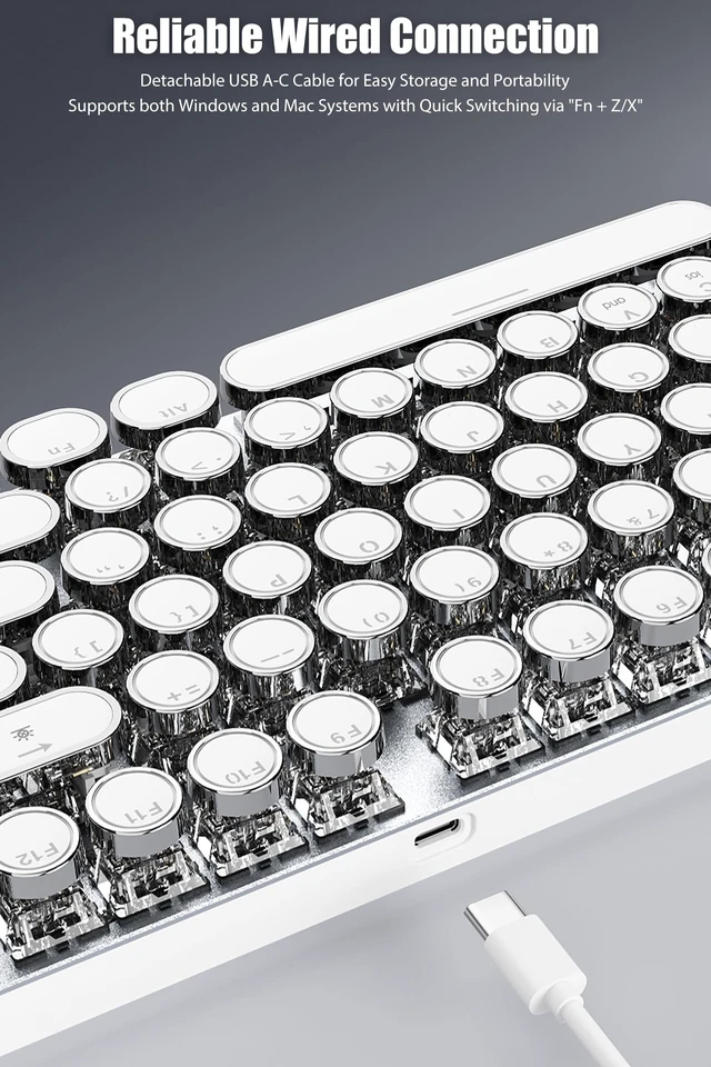 Alt view image 2 of 5 - TISHLED Typewriter Keyboard, Wired USB-C Mechanical Gaming Keyboard