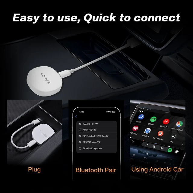 Alt view image 3 of 5 - KALOS Android Auto Wireless Adapter, Support YouTube Tiktok,Convert Factory Wired to Wireless, Easy Setup,Quick Connection,Plug & Play, Compatible with Android 11+ & Cars from 2015