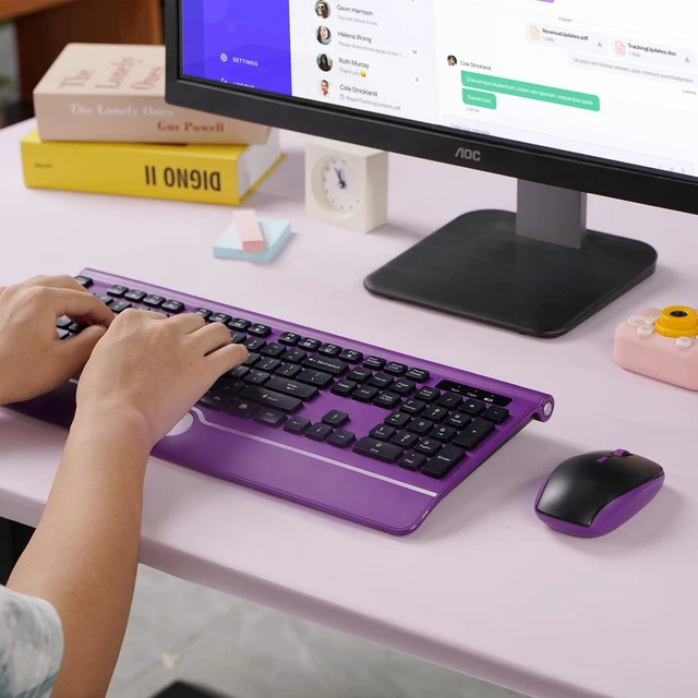 Alt view image 2 of 5 - Wireless Keyboard and Mouse, KOPJIPPOM Purple Keyboard and Mouse with Wrist Rest, 2.4G Silent Cordless Full-Size Keyboard Mouse Combo for Windows Computers Desktop, Laptop, PC