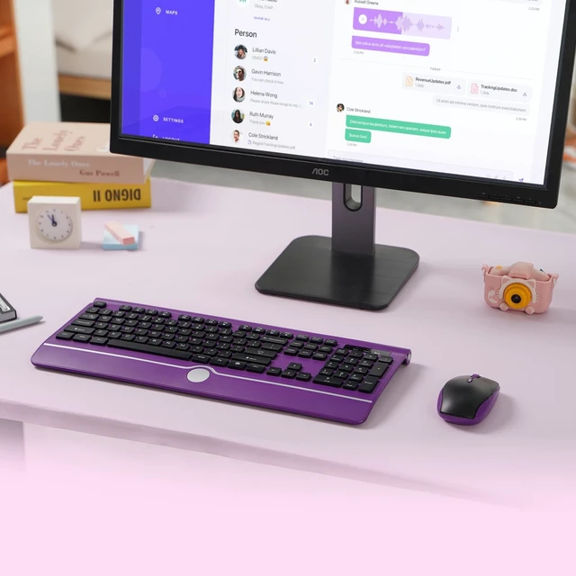 Alt view image 4 of 5 - Wireless Keyboard and Mouse, KOPJIPPOM Purple Keyboard and Mouse with Wrist Rest, 2.4G Silent Cordless Full-Size Keyboard Mouse Combo for Windows Computers Desktop, Laptop, PC