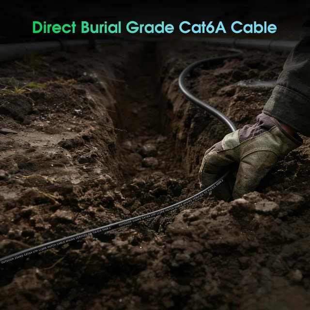 Alt view image 2 of 5 - ELTRIXA Cat6A Ethernet Cable 175FT, Outdoor Direct Burial 23AWG High Speed Up to 10Gbps, LLDPE UV-Resistant Waterproof Jacket, CCA RJ45 Network Internet Cable - Black