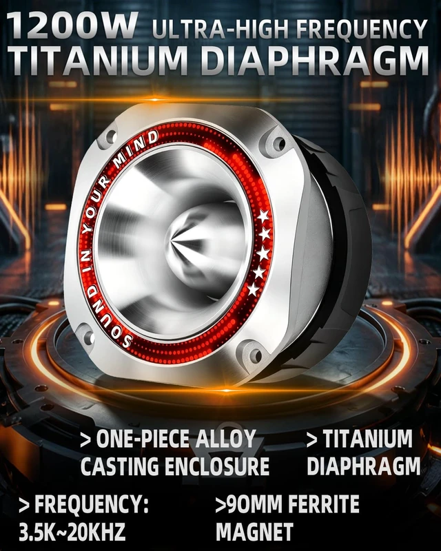 Alt view image 2 of 5 - TANVSO 4 Inch Super Tweeters for Car Audio, 1200W MAX 4 Ohm Bullet Tweeter Speakers Pair, 107dB Titanium Compression Drivers with 1.5 Inch Voice Coil for Door Panels Speaker Boxes