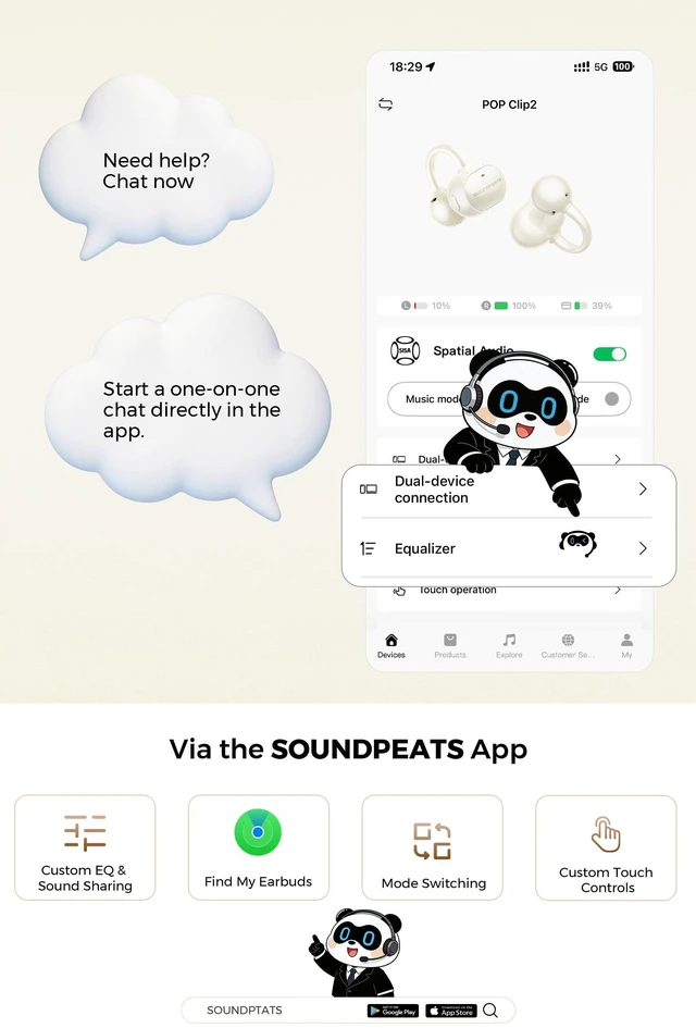 Alt view image 5 of 5 - SoundPEATS UU2 Wireless Open Ear Earbuds for Glasses Wearers Comfort, Beige