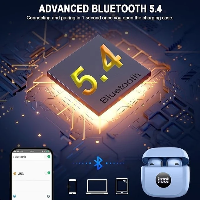 Alt view image 3 of 5 - Wireless Earbuds Bluetooth 5.4, LED Power Display Headphones, 6D Stereo
