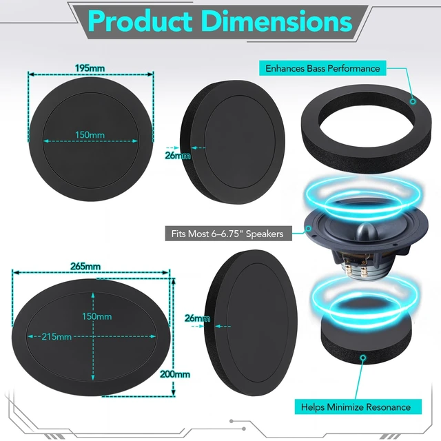 Alt view image 4 of 5 - 6x9 Front and 6.5 Rear Car Speaker Adapter Mount Brackets With Speaker Foam