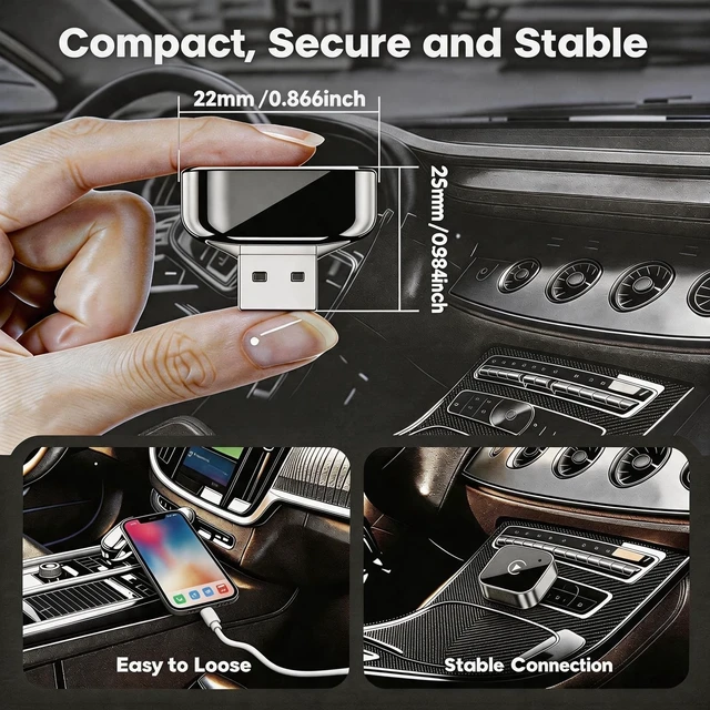 Alt view image 3 of 5 - Aukpaen 2026 Upgraded 2in1 Wireless CarPlay & Android Auto Adapter, Ultra Mini Dongle Convert Factory Wired CarPlay to Wireless, WiFi 6 Bluetooth 5.4, Plug & Play Low Latency AutoReconne