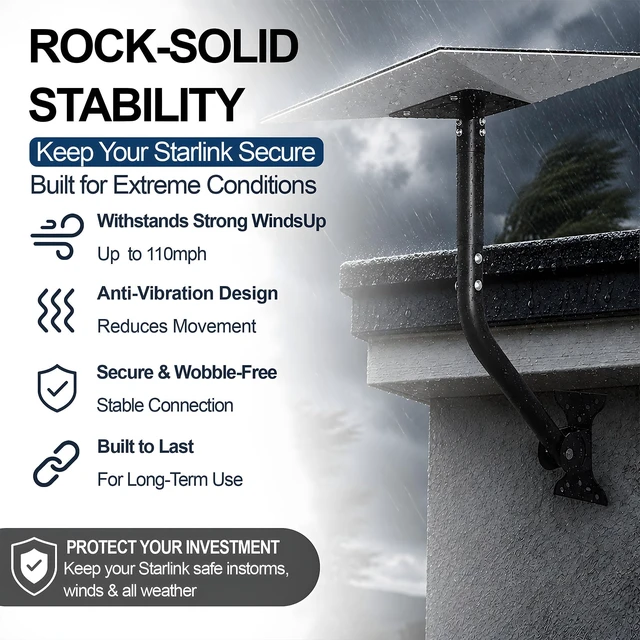 Alt view image 2 of 5 - 3 in 1 Wall Mount & Roof Mount for Starlink Standard 4/4X/Gen 3, 360Adjustable Pivot Mount Kit with Extended Metal Pipe Adapter and Heavy-Duty Base, Fits All Eave Types