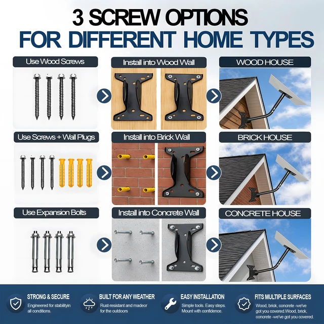 Alt view image 4 of 5 - 3 in 1 Wall Mount & Roof Mount for Starlink Standard 4/4X/Gen 3, 360Adjustable Pivot Mount Kit with Extended Metal Pipe Adapter and Heavy-Duty Base, Fits All Eave Types