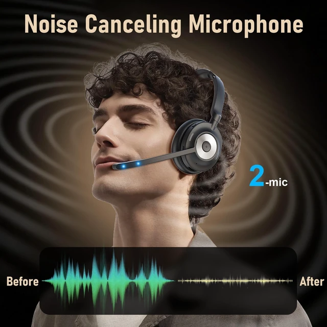 Alt view image 2 of 5 - Beebang Bluetooth Headset with Microphone for PC & Laptop, Wireless Office Headset with USB Dongle, ENC Noise Cancelling Mic, 30H Talk Time, On-Ear Computer Headset for Zoom Teams Call Center