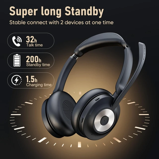 Alt view image 4 of 5 - Beebang Bluetooth Headset with Microphone for PC & Laptop, Wireless Office Headset with USB Dongle, ENC Noise Cancelling Mic, 30H Talk Time, On-Ear Computer Headset for Zoom Teams Call Center