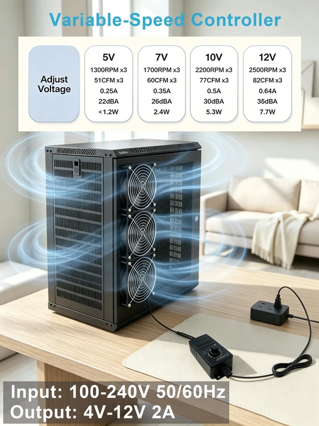 Alt view image 3 of 5 - Rpowevax 3X 120mm Computer Fan with AC Plug 110V 120V DIY DC 12V Server Fan