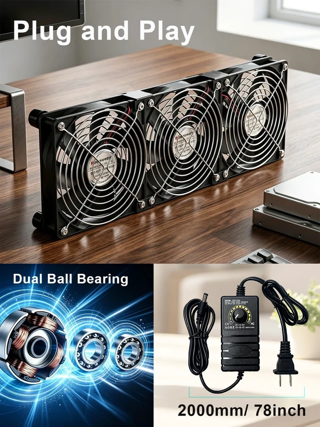Alt view image 4 of 5 - Rpowevax 3X 120mm Computer Fan with AC Plug 110V 120V DIY DC 12V Server Fan