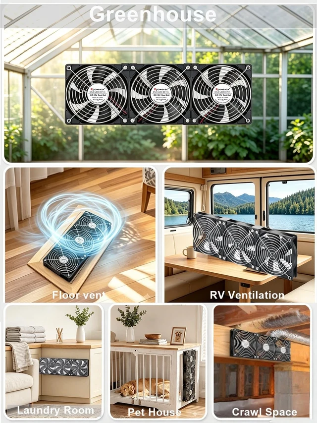 Alt view image 5 of 5 - Rpowevax 3X 120mm Computer Fan with AC Plug 110V 120V DIY DC 12V Server Fan