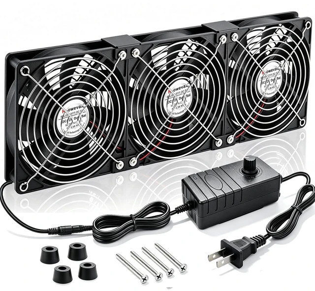 Main image of Rpowevax 3X 120mm Computer Fan with AC Plug 110V 120V DIY DC 12V Server Fan