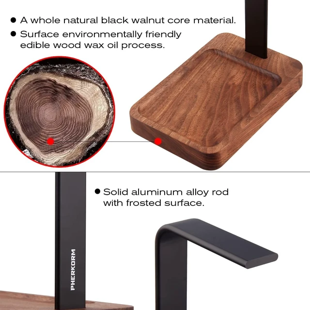 Alt view image 3 of 5 - PHERKORM Walnut Wood & Aluminum Headset Holder, Desktop Headphone Stand, Universal headphone holder for most music gaming headsets - Black Walnut