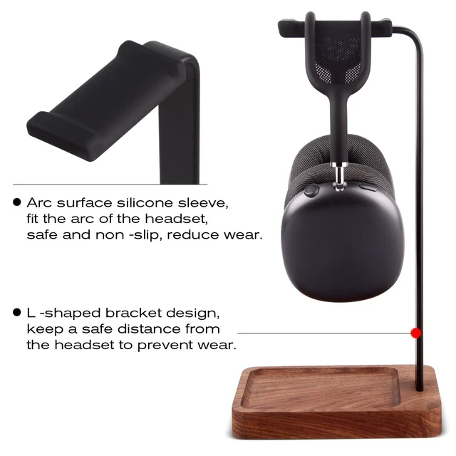 Alt view image 4 of 5 - PHERKORM Walnut Wood & Aluminum Headset Holder, Desktop Headphone Stand, Universal headphone holder for most music gaming headsets - Black Walnut