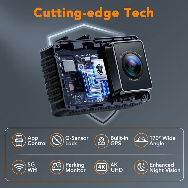 Alt view image 4 of 5 - VITALCAM 4K Dash Cam Front and Rear, STARVIS 2 Night Vision, Free 64GB Card, 5GHz WiFi with App, Built-in GPS, Dash Camera for Cars 170 Wide Angle, 3" IPS Screen, Loop Recording, 24H Parking Monitor