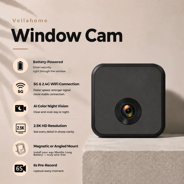 Alt view image 2 of 5 - 2.5K Wireless Window Camera 2.4/5G Wifi Indoor Camera for Outdoor Security