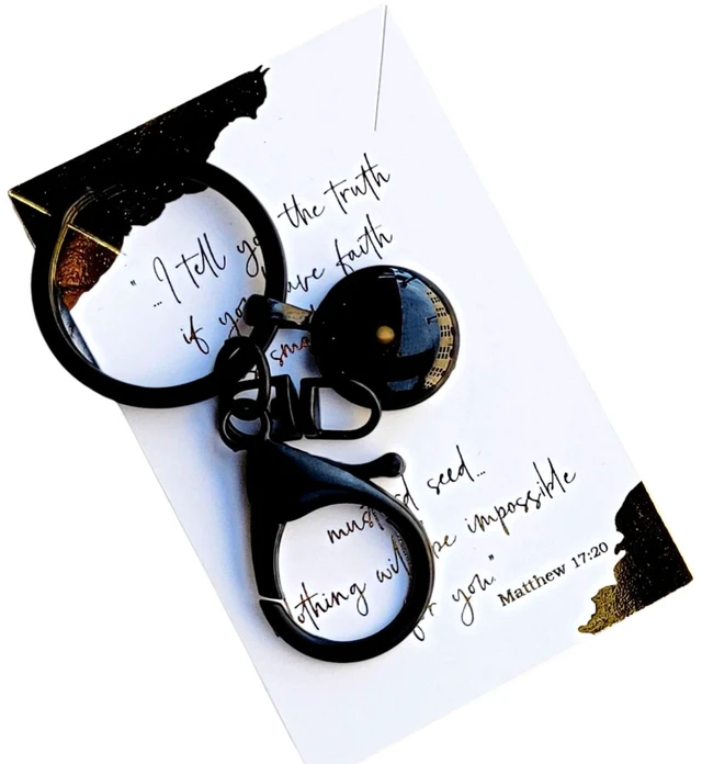 Main image of Mustard Seed Inspirational Keychain for Men or Women, Black Gunmetal