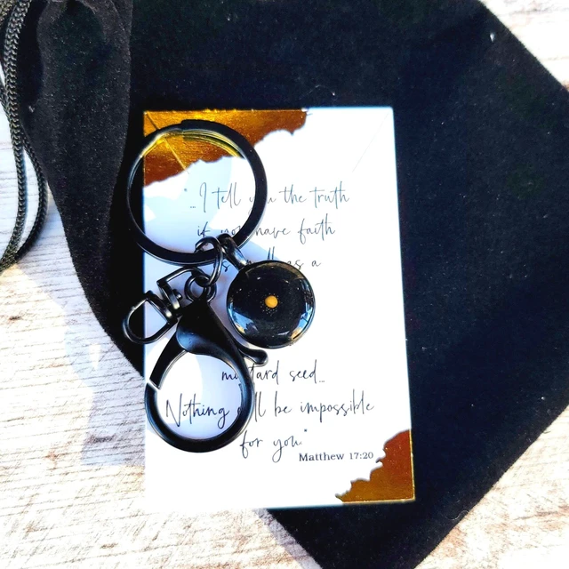 Alt view image 2 of 5 - Mustard Seed Inspirational Keychain for Men or Women, Black Gunmetal
