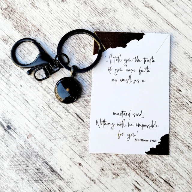 Alt view image 5 of 5 - Mustard Seed Inspirational Keychain for Men or Women, Black Gunmetal
